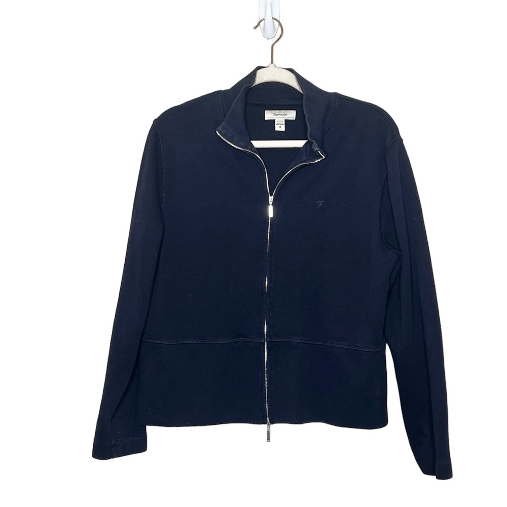 Faconnable Long Sleeve Full Zip 100% Cotton Navy Blue Sweater Cardigan Luxury M